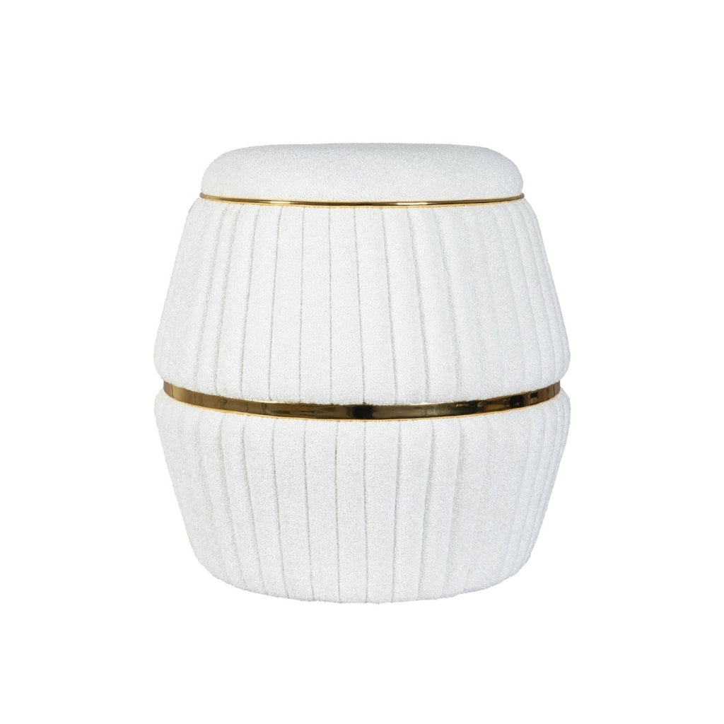 Pouf Doric 210 in tessuto boucle' bianco e oro
