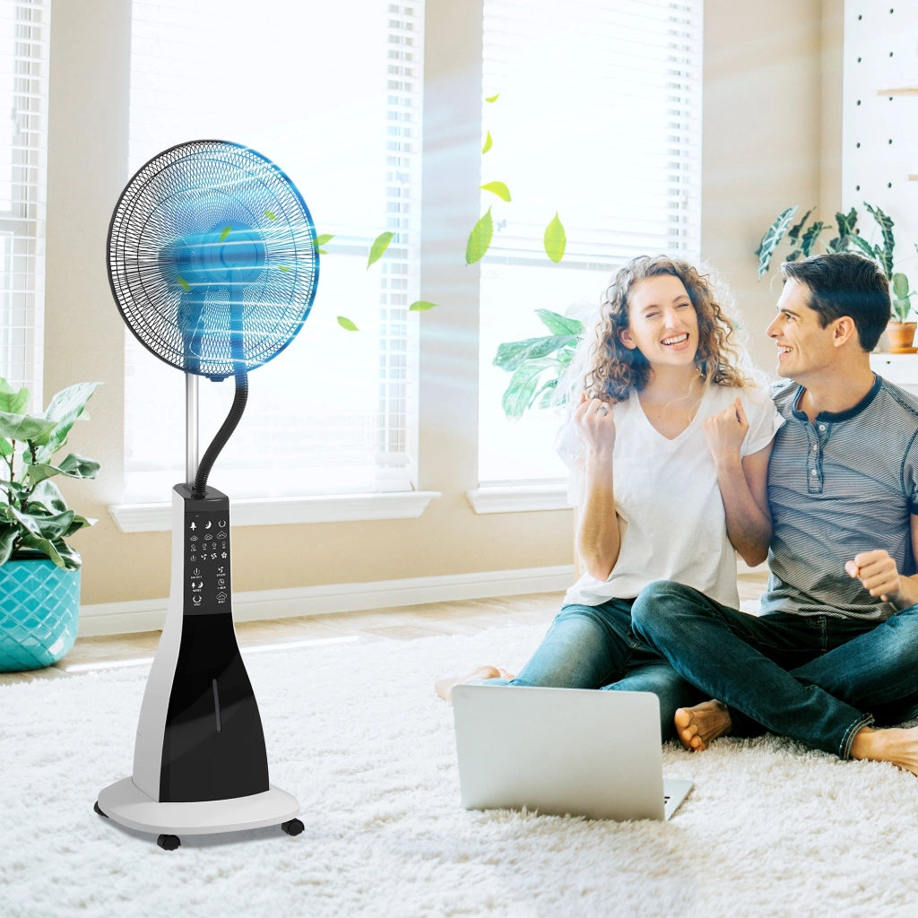 Ventilatore Nebulizzatore con Serbatoio 3L 44,5x38,5x120 cm 3 Modalità e 3 Velocità Bianco e Nero