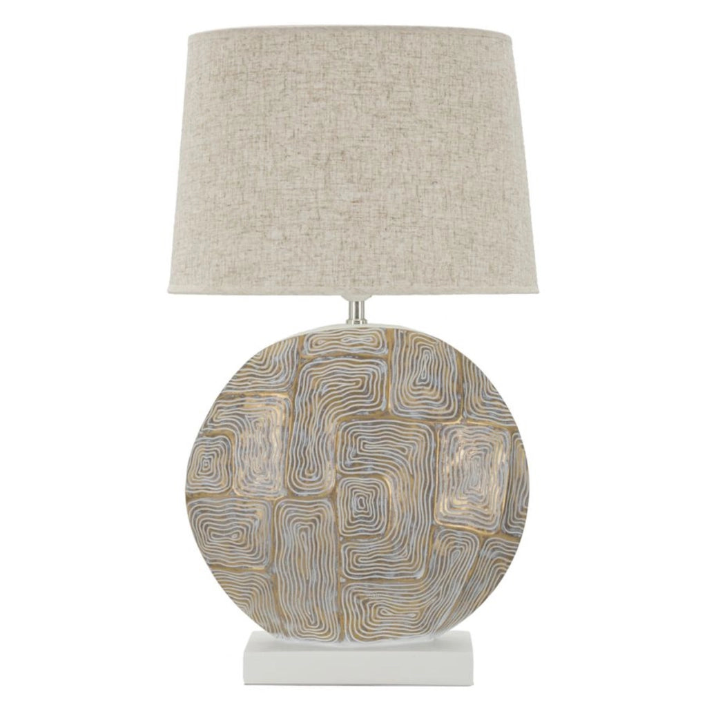 Lampada da tavolo Eclips in resina con motivo geometrico e paralume in tessuto O 38 cm