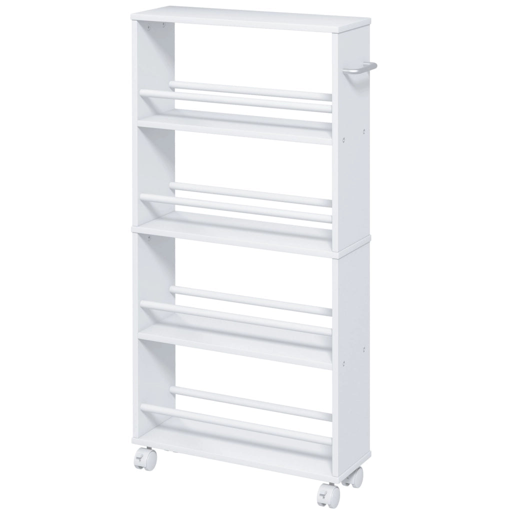 Carrello portaspezie stretto a 4 ripiani con ruote, bianco, 45 x 15 x 91 cm