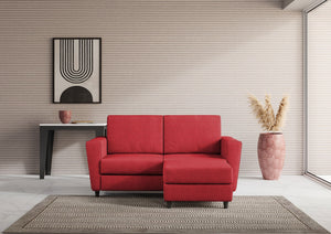 Divano 2 Posti con Pouf 152x155x85 cm Yasel in Tessuto Rosso