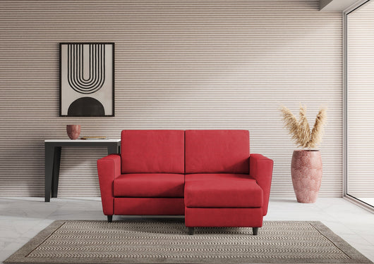 Divano 2 Posti con Pouf 172x145x85 cm Yasel in Tessuto Rosso
