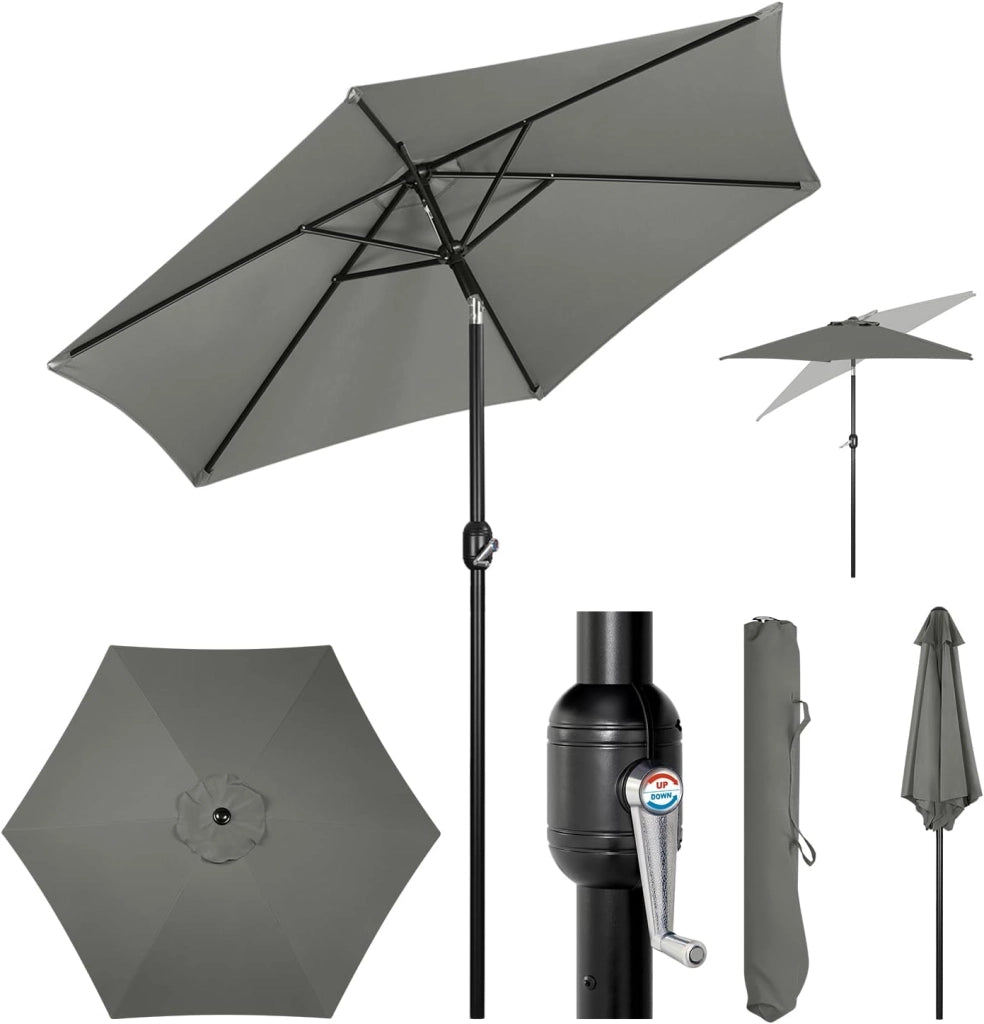 Ombrellone da Giardino, Ombrellone da Spiaggia Grande con Manovella, Ombrellone da Esterno, Protezione UV per Terrazza, Mare, Piscina