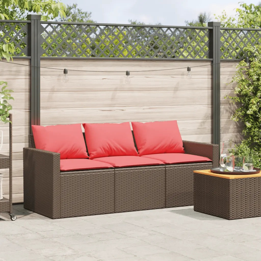 Divano da Giardino a 3 Posti con Cuscini in Polyrattan Marrone 366348