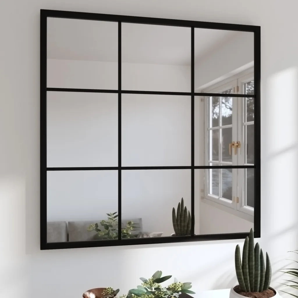 Specchio da Parete Nero 60x60 cm in Metallo 342206