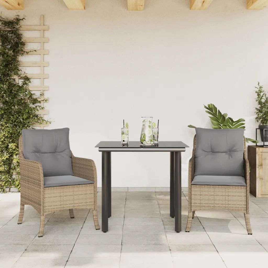 Set da Pranzo da Giardino 3 pz | Set Salotto da Giardino con Cuscini Beige in Polyrattan