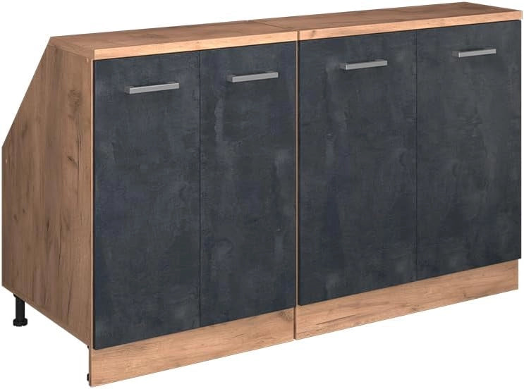 Set di mobili sottotetto Rion, Calcestruzzo nero, 140 cm Set di 2 carcasse armadio profondità 60 cm, adatto per il salvaspazio sotto tetti spioventi