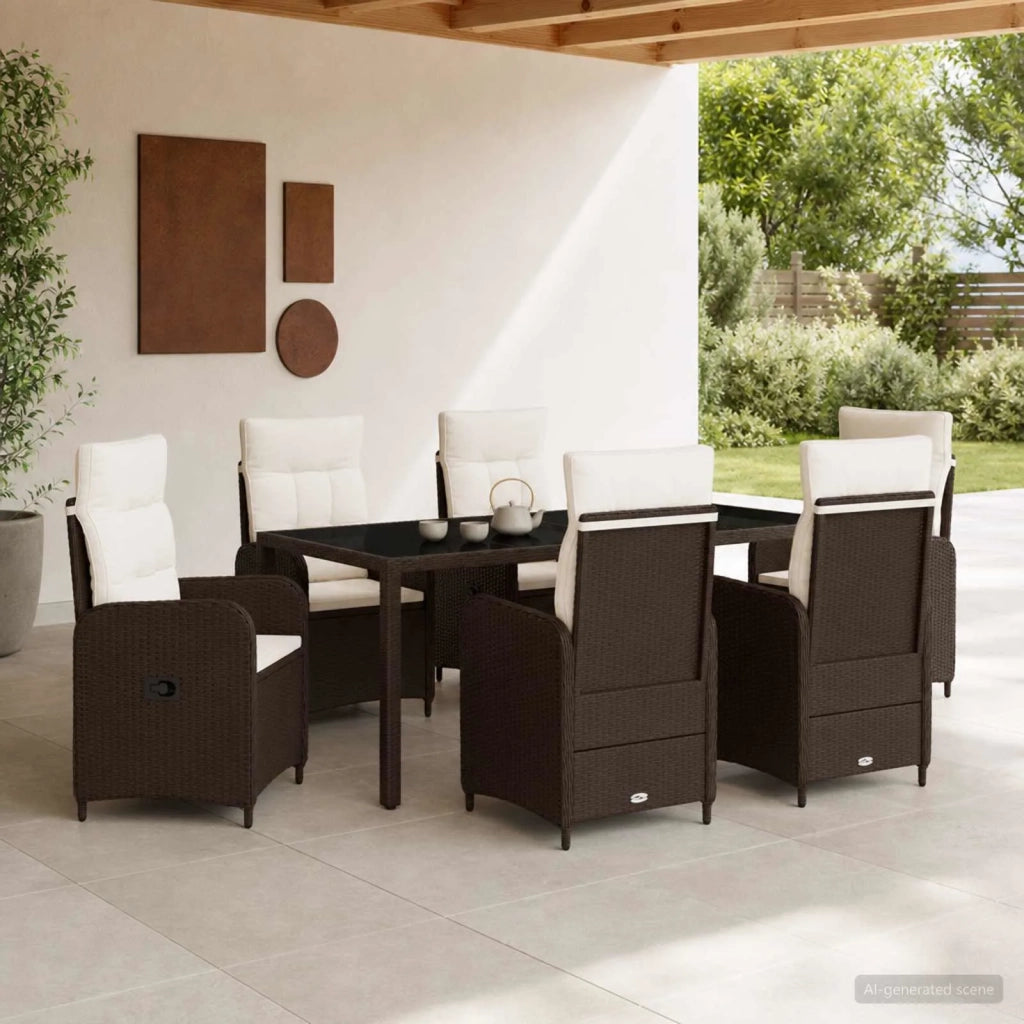 Set da pranzo per esterni 7 pz Marrone e Bianco Crema 3422318