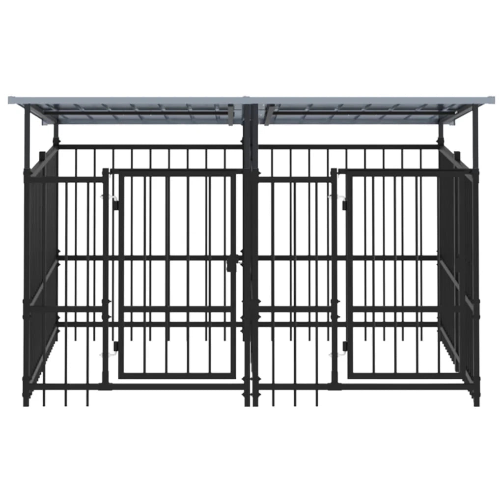 Cuccia gabbia per animali da esterno con tetto per cani in acciaio 3,75 m² nero 02_0041759