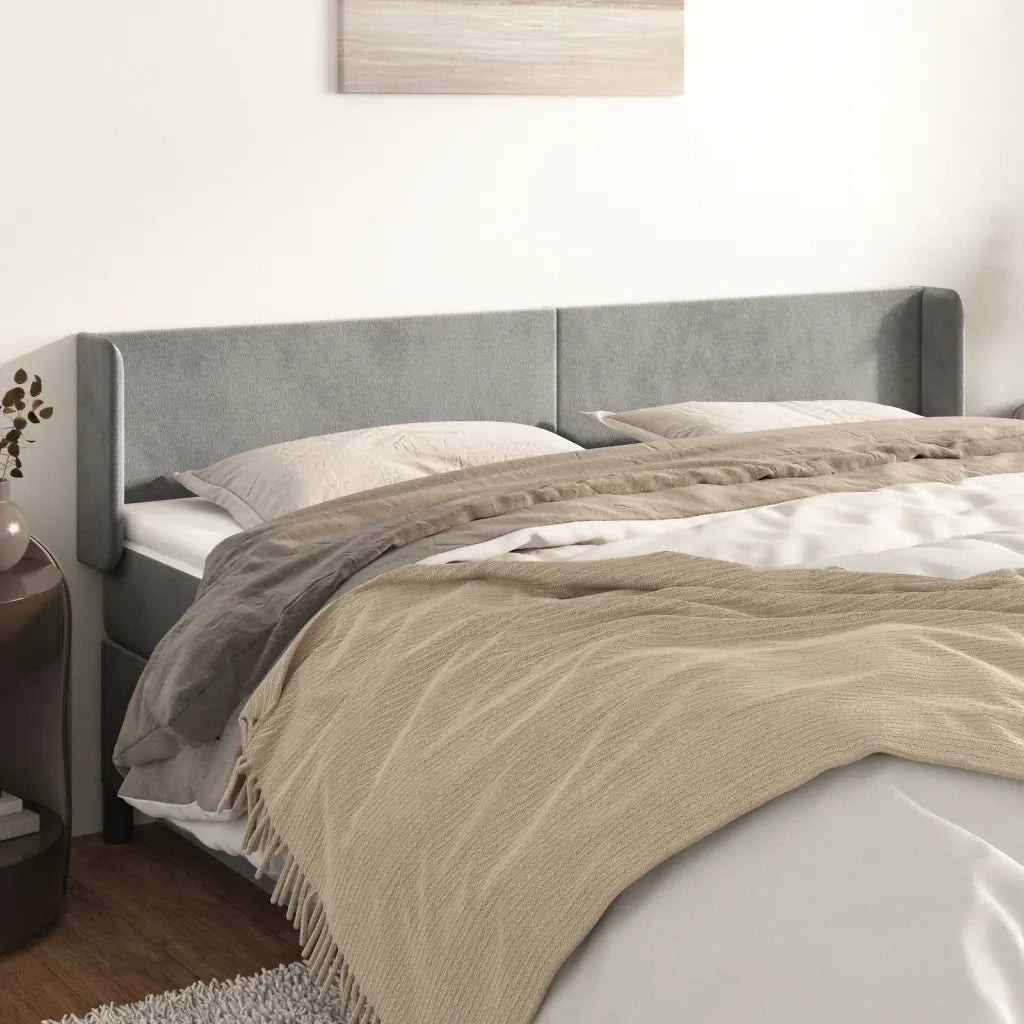Testiera ad Orecchio-Testata con Orecchie Grigio Chiaro 163x16x78/88 cm in Velluto 235430
