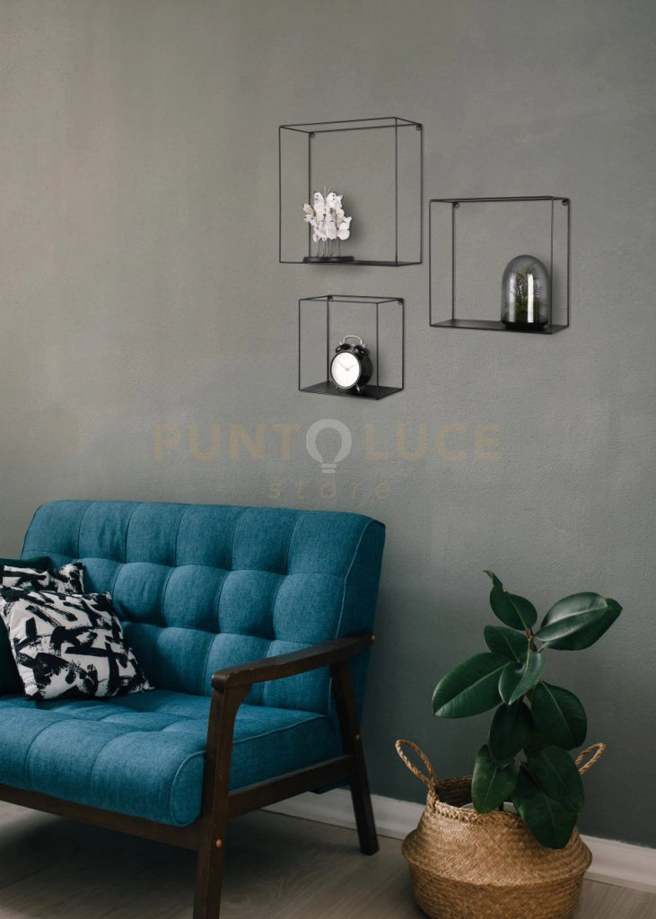 RITA SET DI 3 MENSOLE A MURO QUADRATE 32-27-22CM METALLO NERO