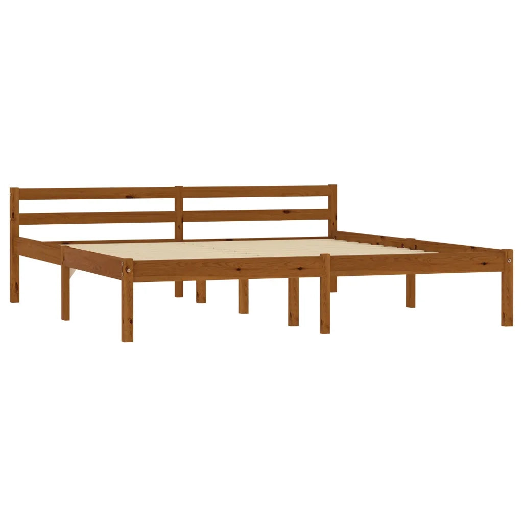 Letto matrimoniale | Letto per adulti | Giroletto senza Materaso Ambrato in Legno di Pino 160x200 cm