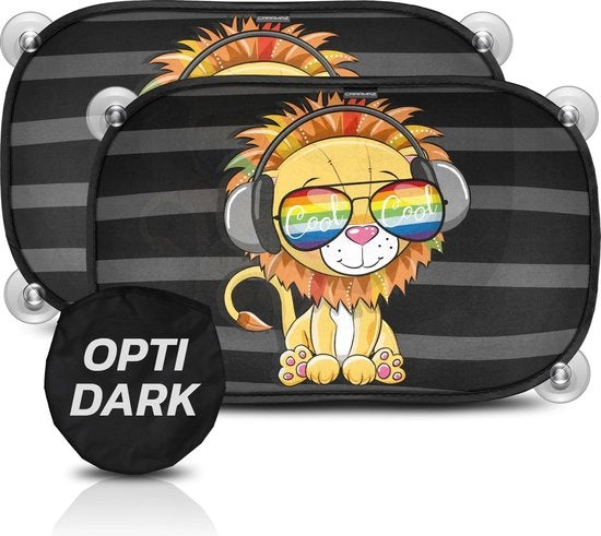 Zonnetenda per bambini in auto, con protezione UV, ombrelli autoadesivi per bambini e animali domestici, extra buio, 2 pezzi medium Lion