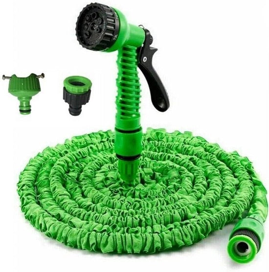 Serpentino flessibile per giardino - Verde - 15 metri di estensione con testa di spruzzo 7 in 1