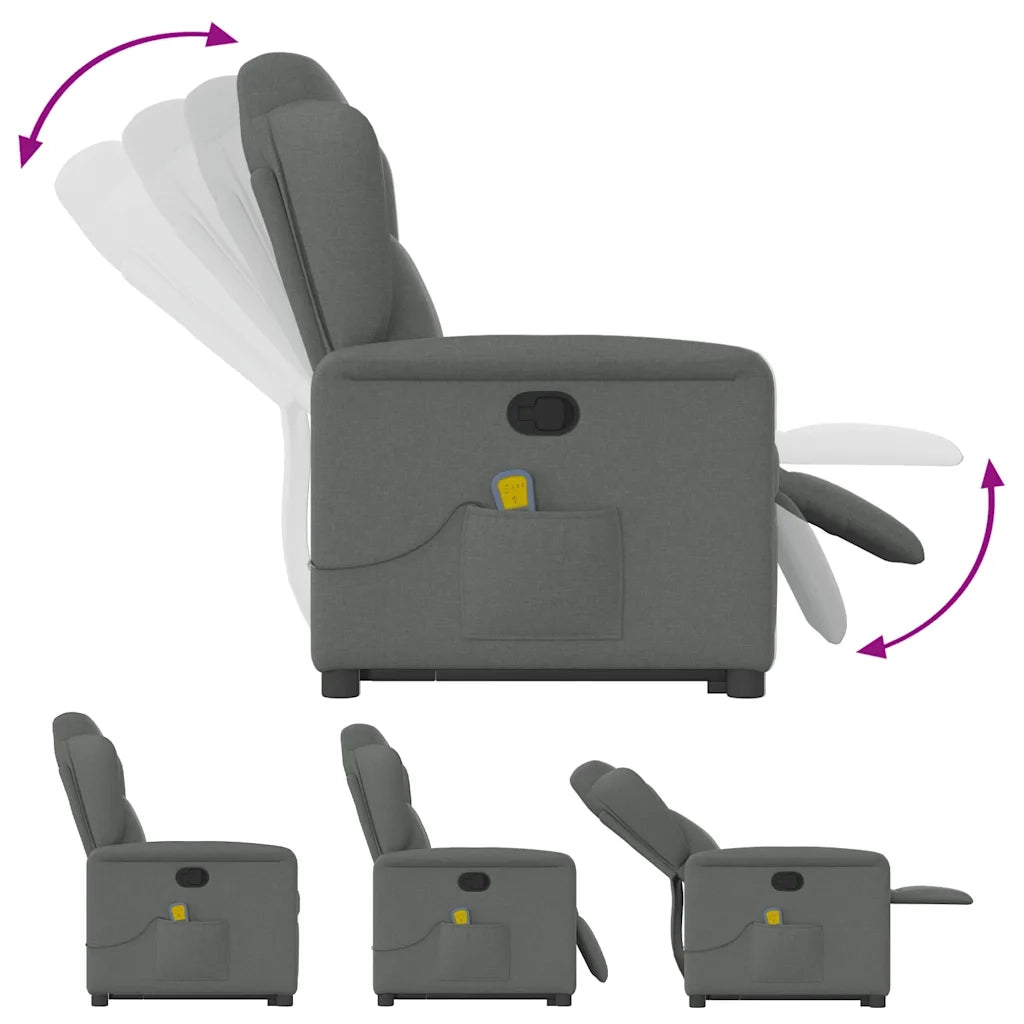 Poltrona Alzapersona Massaggi Reclinabile Grigio Scuro Tessuto 3303145