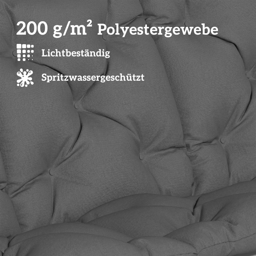 Cuscino panca 150x100x10 cm; cuscino panca 3 posti con cinghie; schienale UPF30+ con tasca laterale; grigio scuro