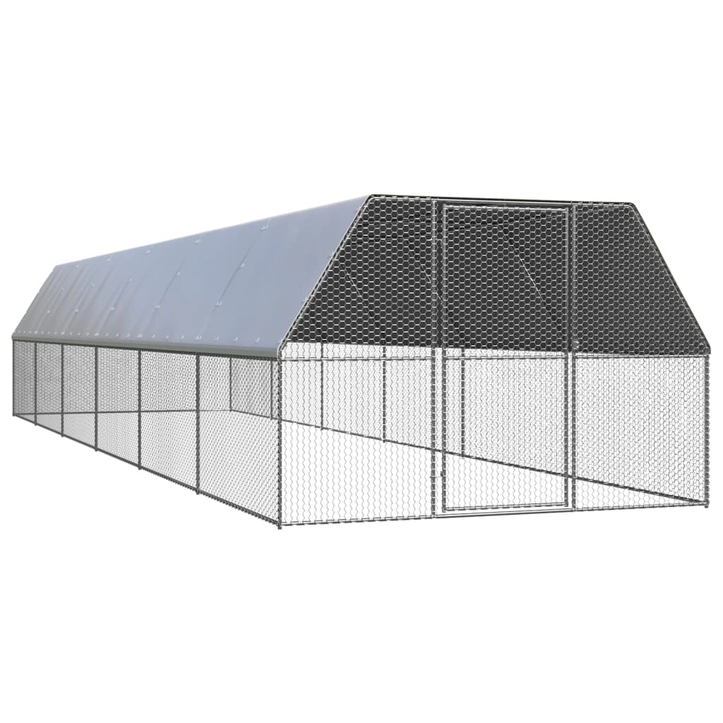Pollaio da esterno 3 x 12 x 2 m acciaio zincato tetto in PE 02_0001693