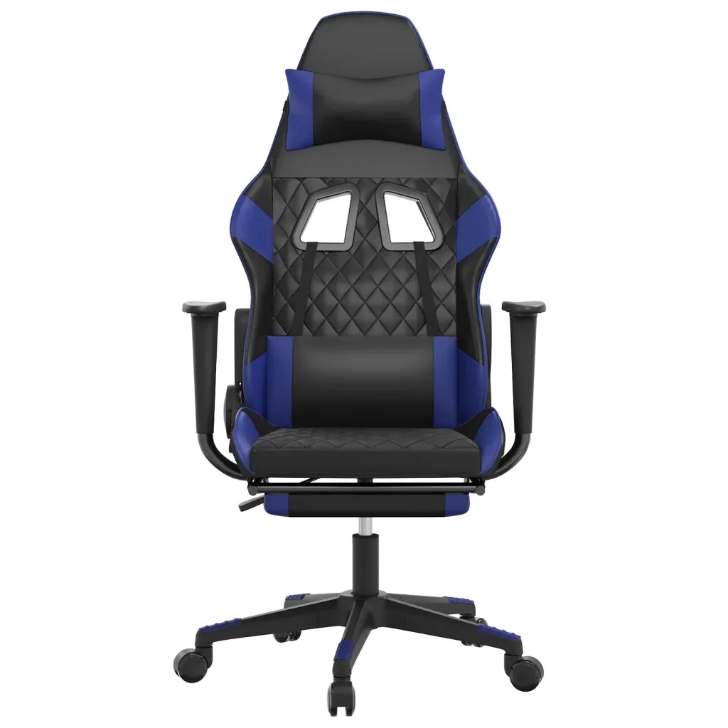 Sedia da Gaming Massaggiante Poggiapiedi Nero e Blu Similpelle cod mxl 67620
