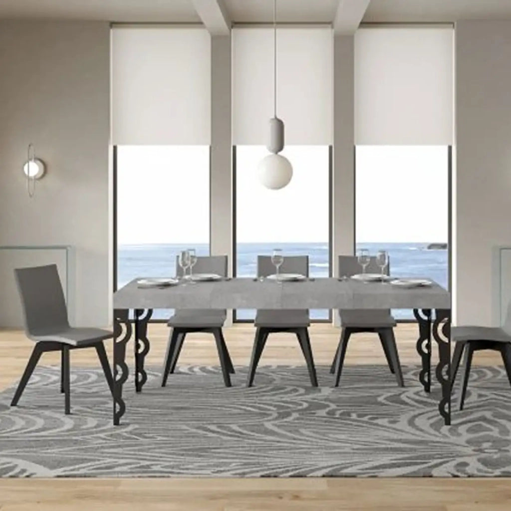 Tavolo allungabile 120/380x90 cm Karamay Premium colore cemento gambe antracite