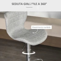 Set 2 Sgabelli da Bar Girevoli con Altezza Regolabile, Poggiapiedi e Schienale in Tessuto, Grigio