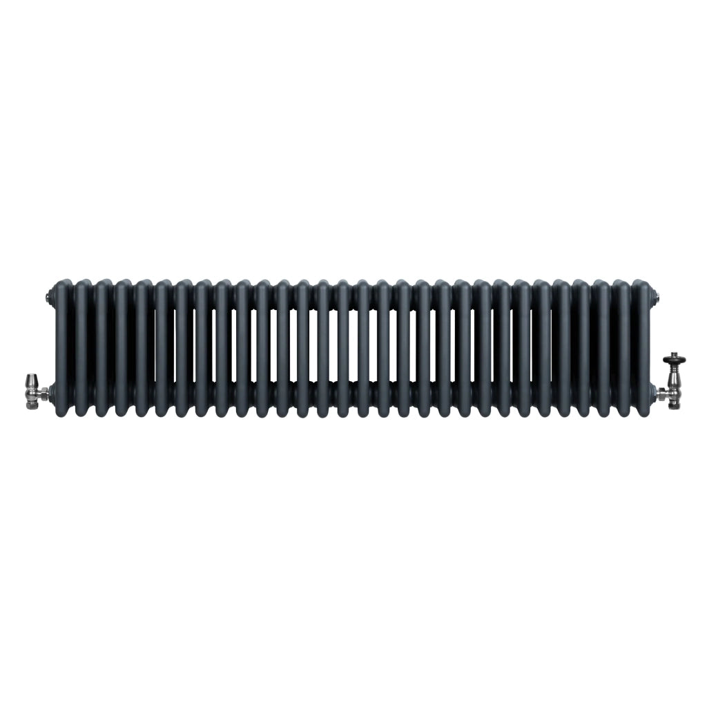 Radiatore Tradizionale 4 Colonne Orizzontale Antracite & Valvole 300 x 1370 mm