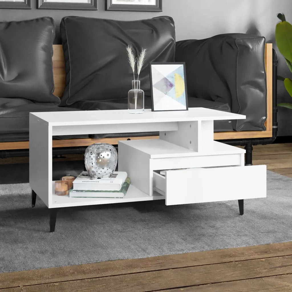Tavolino da Salotto Bianco 90x49x45 cm in Legno Multistrato 819620