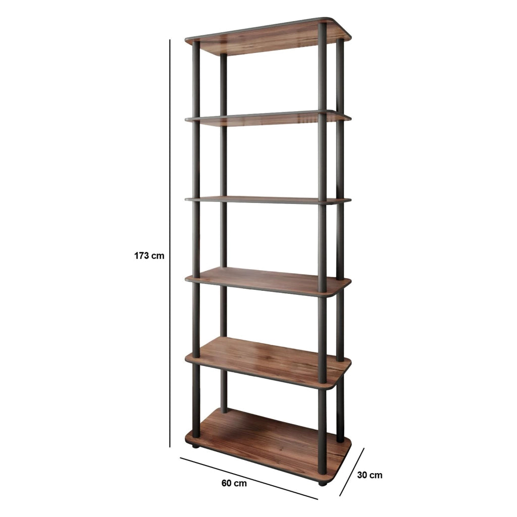 Biblioteca Nervina, Libreria 4 Ripiani, 60x30x173h cm Marrone Noce