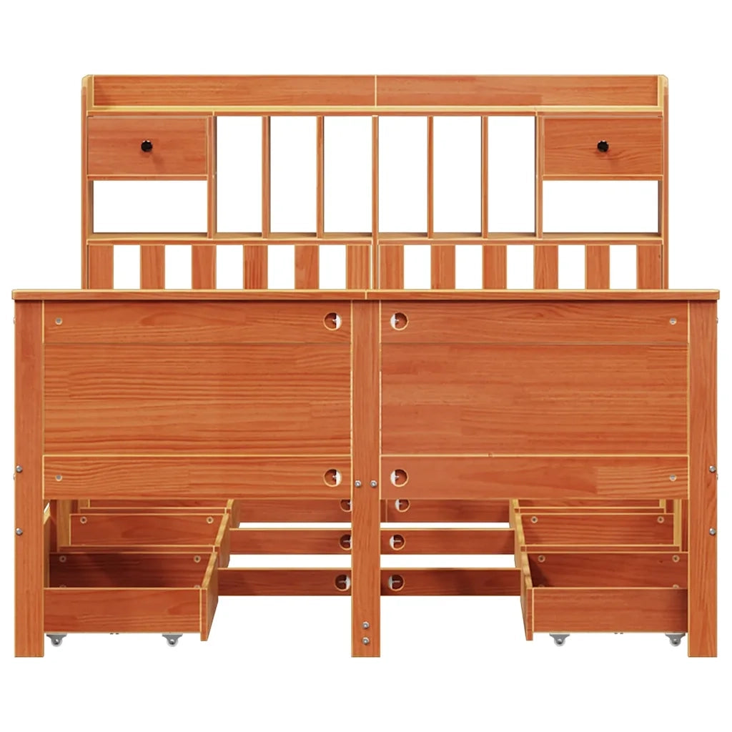 Letto Libreria senza Materasso Marrone Cera 140x200 cm in Pino 3308923