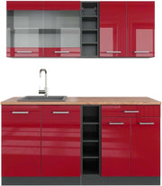 Cucina completa R-Line, Rosso lucido/antracite, 160 cm, PL Rovere, adatto per l'espansione individuale con moduli aggiuntivi