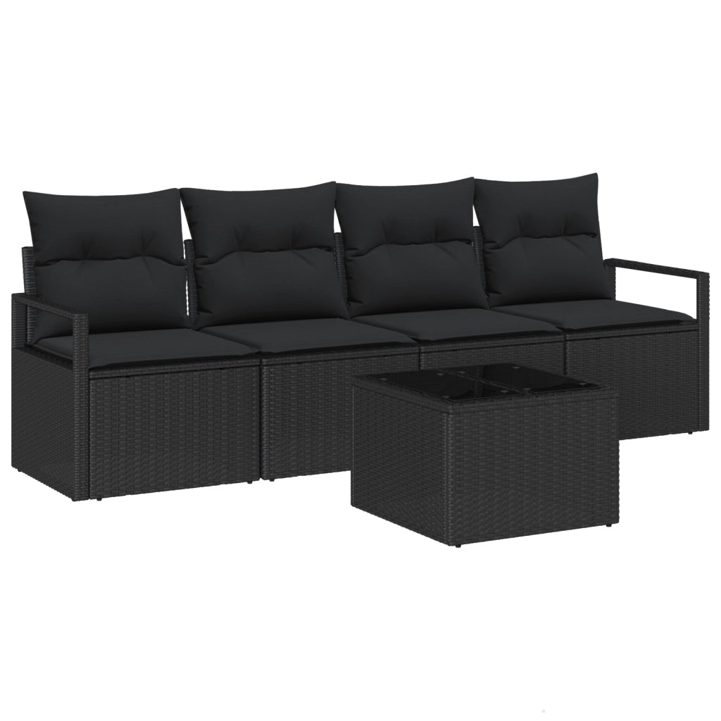 Set di Divani da Giardino di 5 Pezzi con Cuscini Nero Polyrattan