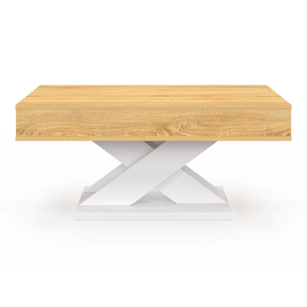 IDMarket - Tavolino rettangolare con piano rialzabile in legno ALICIA e base bianca