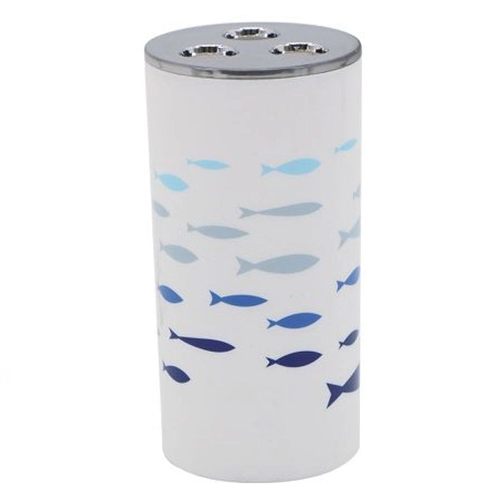 Trade Shop - Bicchiere Porta Spazzolino 3 Fori In Plastica Accessorio Bagno Pesciolini 69882 -