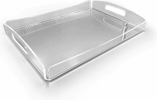 piatto da tavola - piatto da tavola trasparente in acrilico - piatto da tavola rettangolare con maniglie per servire piatti e bevande - piatto da tavola decorativo in plastica - 48 x 33 x 6 cm