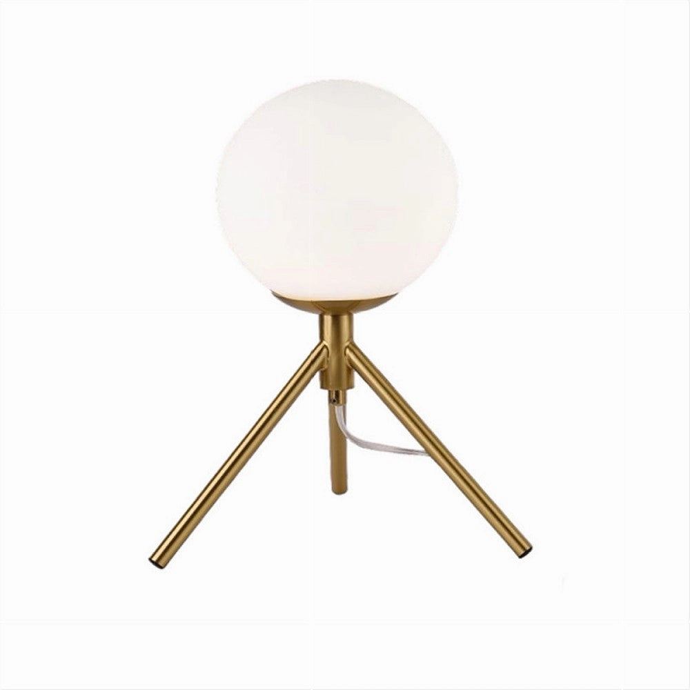 Trade Shop - Lampada Da Tavolo Minimalista Bronzo Treppiedi Con Sfera Lume Abat Jour G9 D35 -