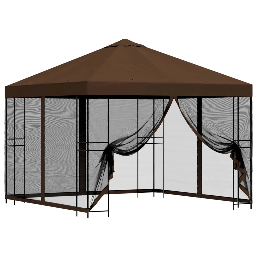 Gazebo da giardino con pareti laterali 3 x 3 m Marrone