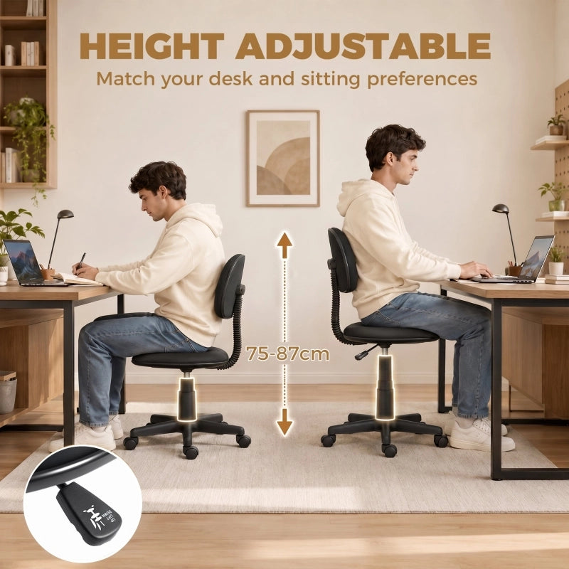 SEDIA DA UFFICIO SENZA BRACCIOLI GIREVOLE REGOLABILE NERA 43x48x75-87 cm