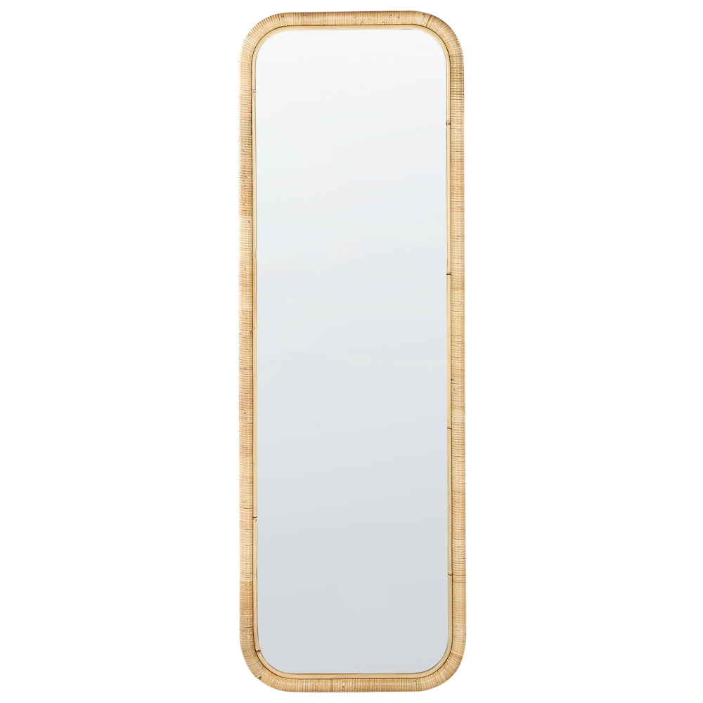 Elegante specchio da terra in rattan naturale 150x50 cm stile boho camera da letto