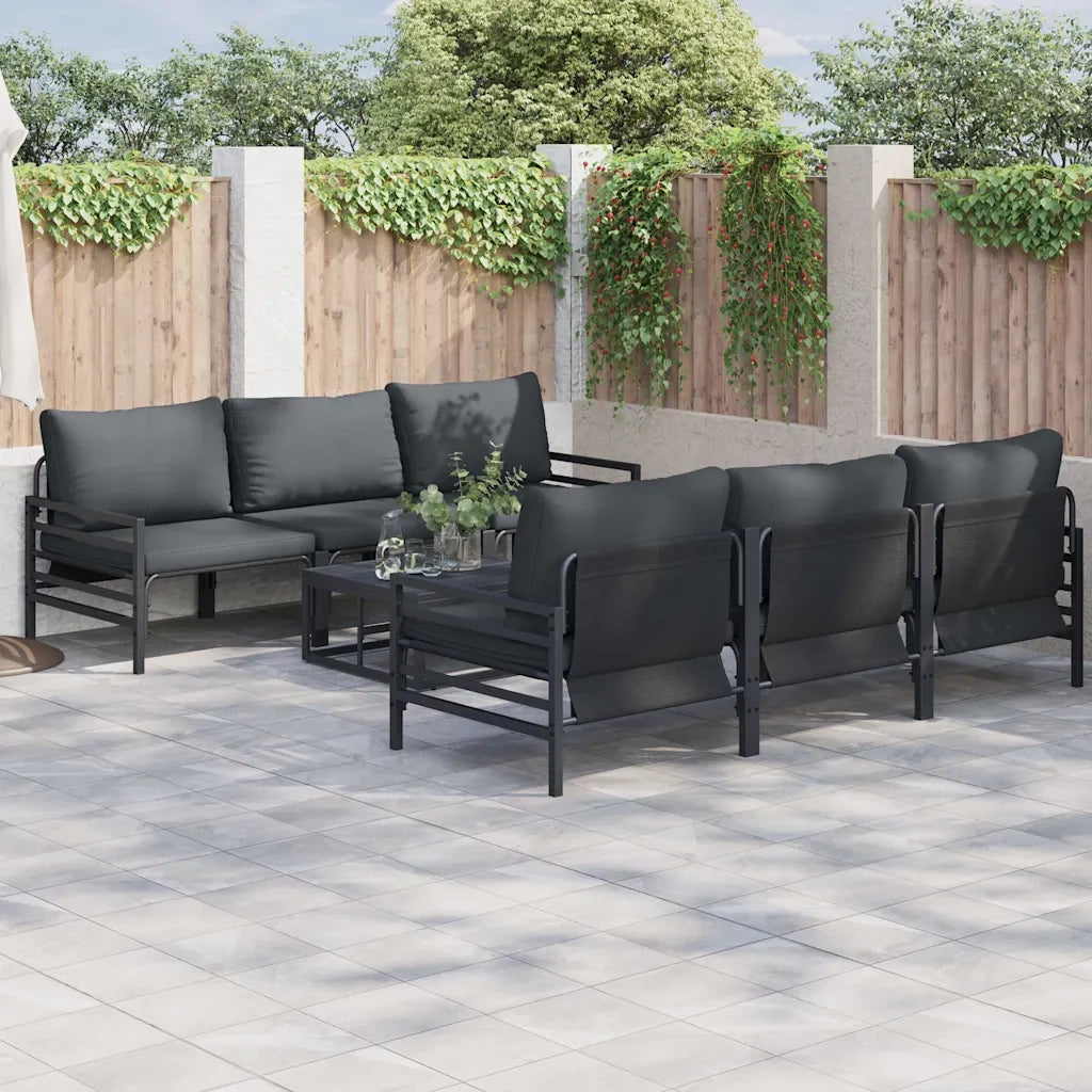 Set Divano da Giardino con cuscino 7 pcs Nero Acciaio
