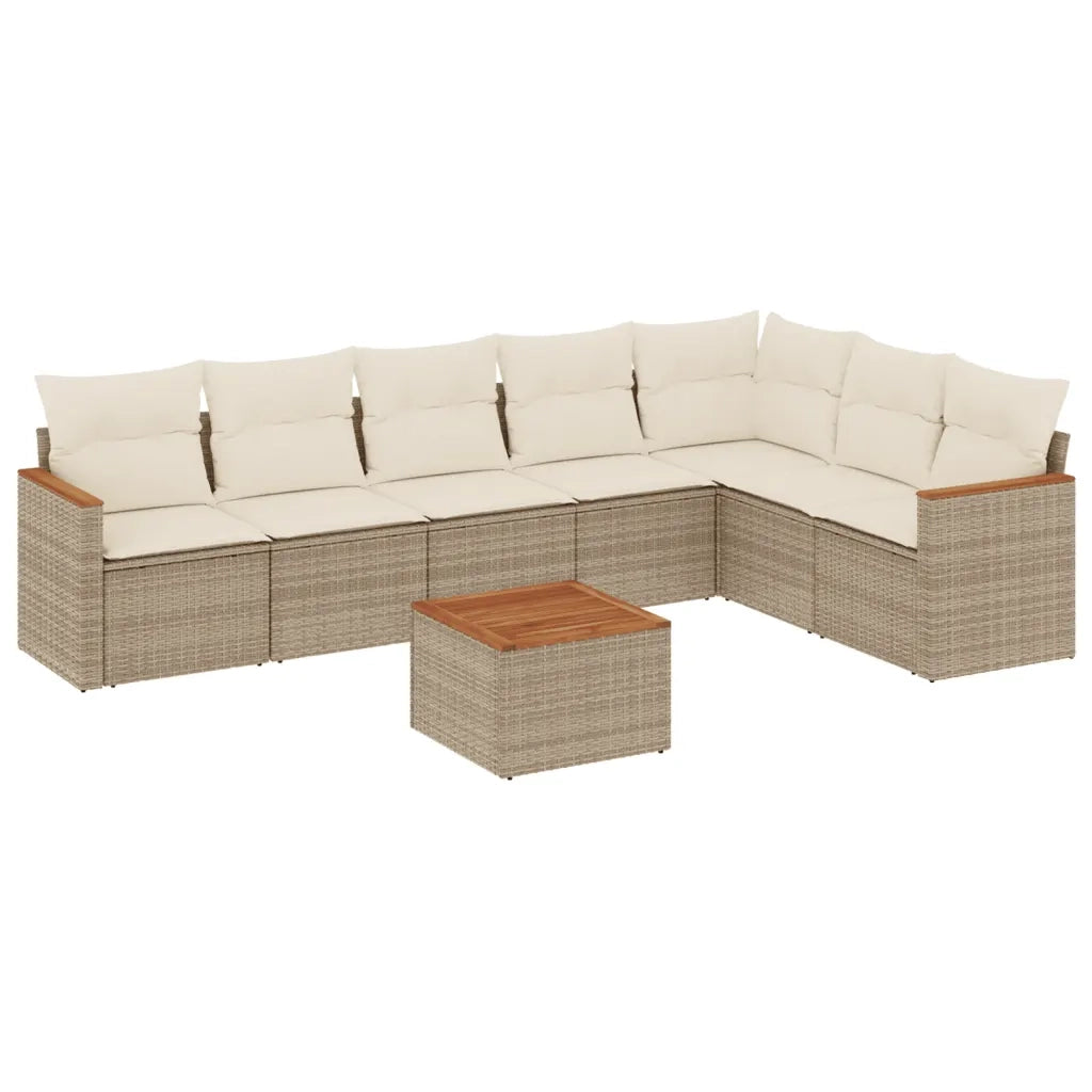 Set Divano da Giardino 8 pz con Cuscini Beige in Polyrattan 3226037