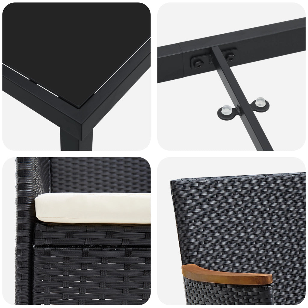 Set da Pranzo da Giardino 9 Pezzi Rattan PE Nero