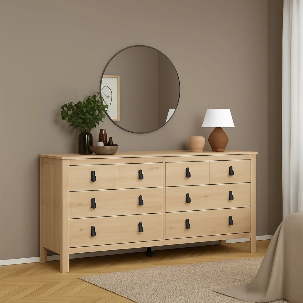 Credenza Kovsova, Buffet da soggiorno, Madia da salotto, Dispensa da cucina, 160x38 h80 cm, Rovere