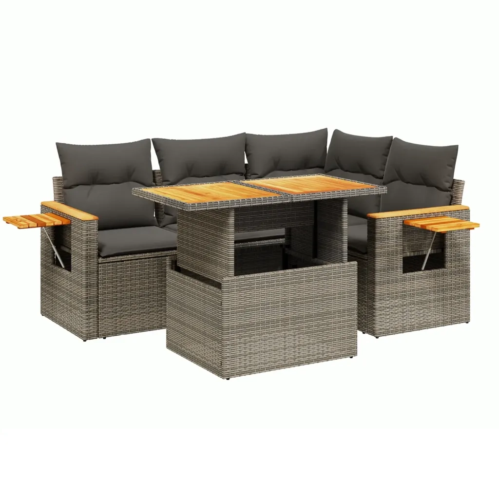 Set Divano da Giardino 5 pz con Cuscini Grigio in Polyrattan 3273503