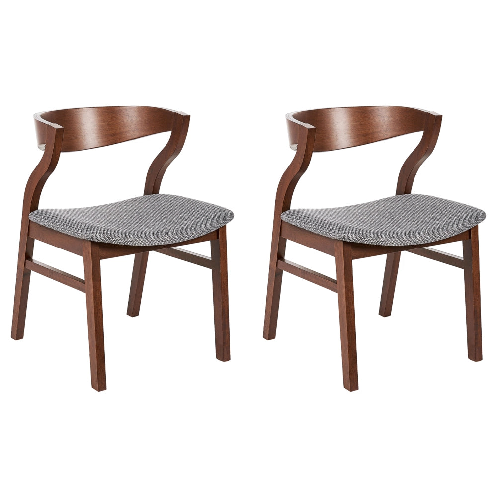 Set di 2 sedie da pranzo in legno scuro e compensato grigio tessuto in poliestere gambe in legno di caucciù stile retrò tradizionale
