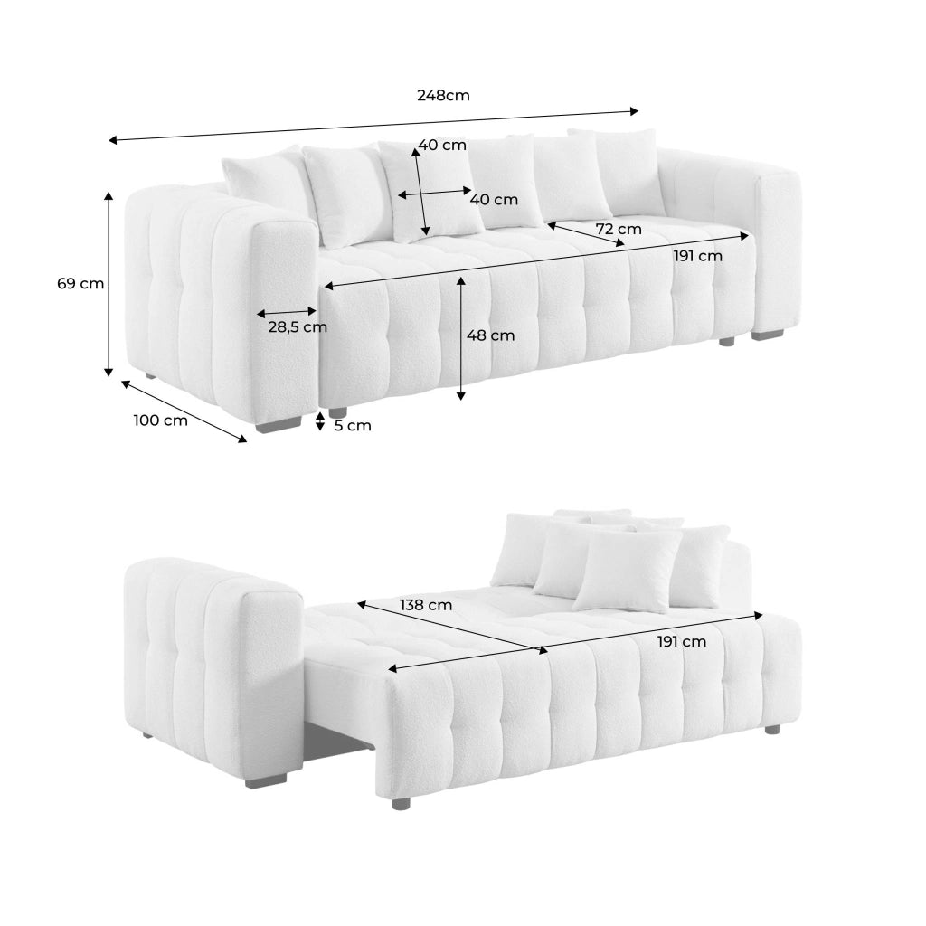 Divano letto in bouclé compresso testurizzato con contenitore, verde
