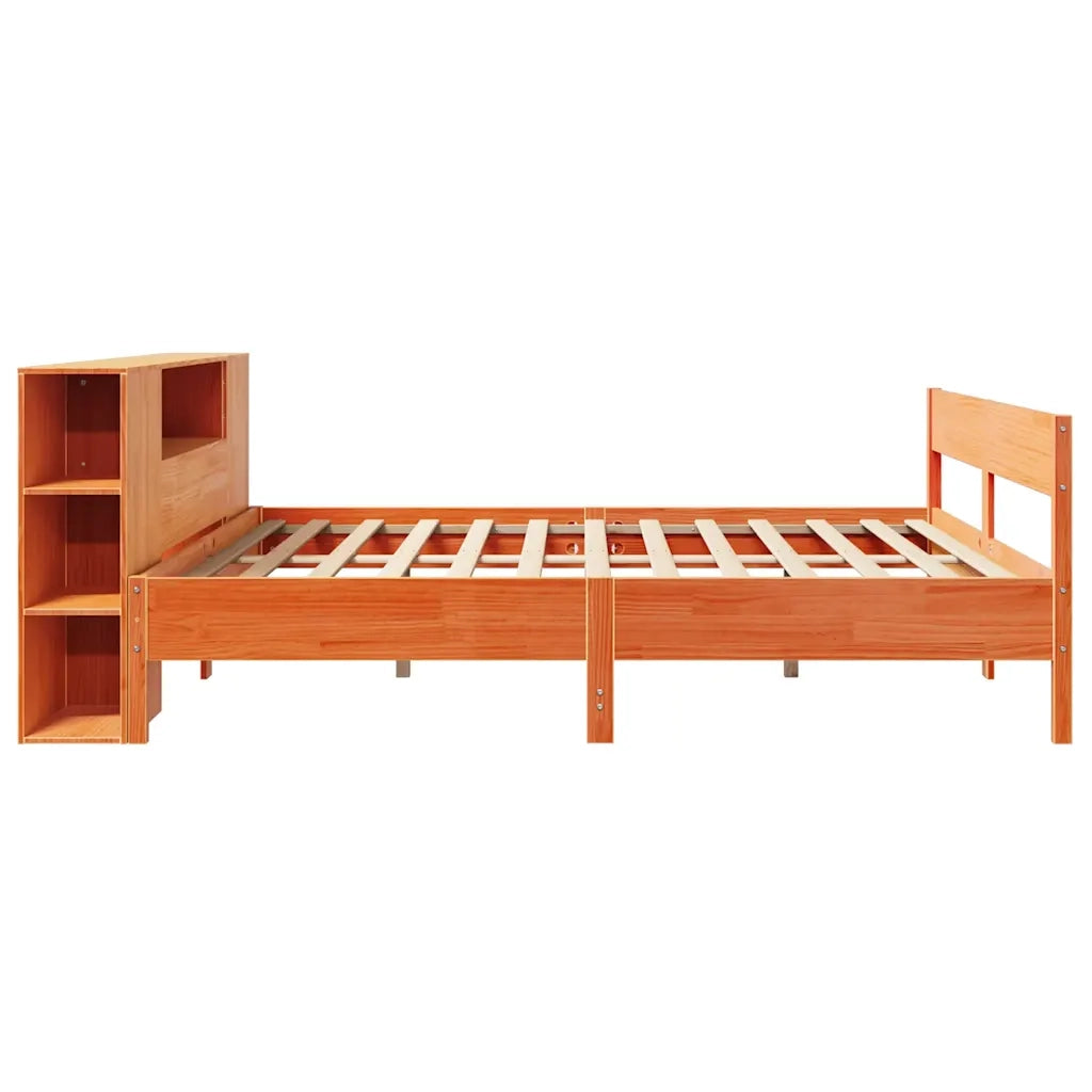 Letto matrimoniale | Letto per adulti | Letto Libreria senza Materasso Marrone Cera 200x200 cm in Pino