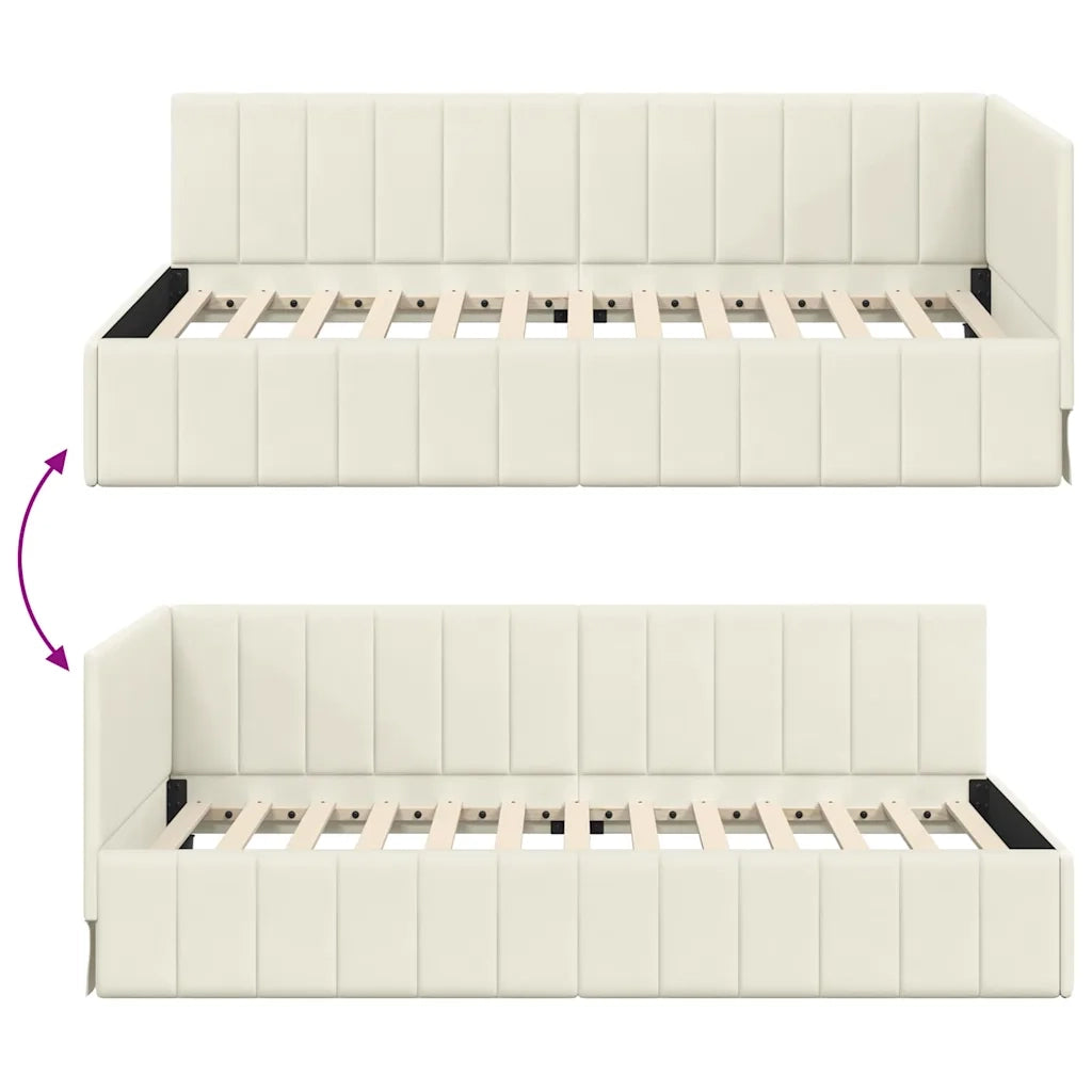 vidaXL Cornice del letto ad angolo Crema 90 x 200 cm Velluto