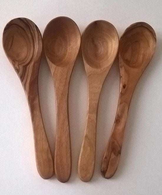 Set di cucchiai in legno di olivo - Pacchetto da 4 - Bebè Tè Caffè Marmellata - Idea Regalo Natale Compleanno