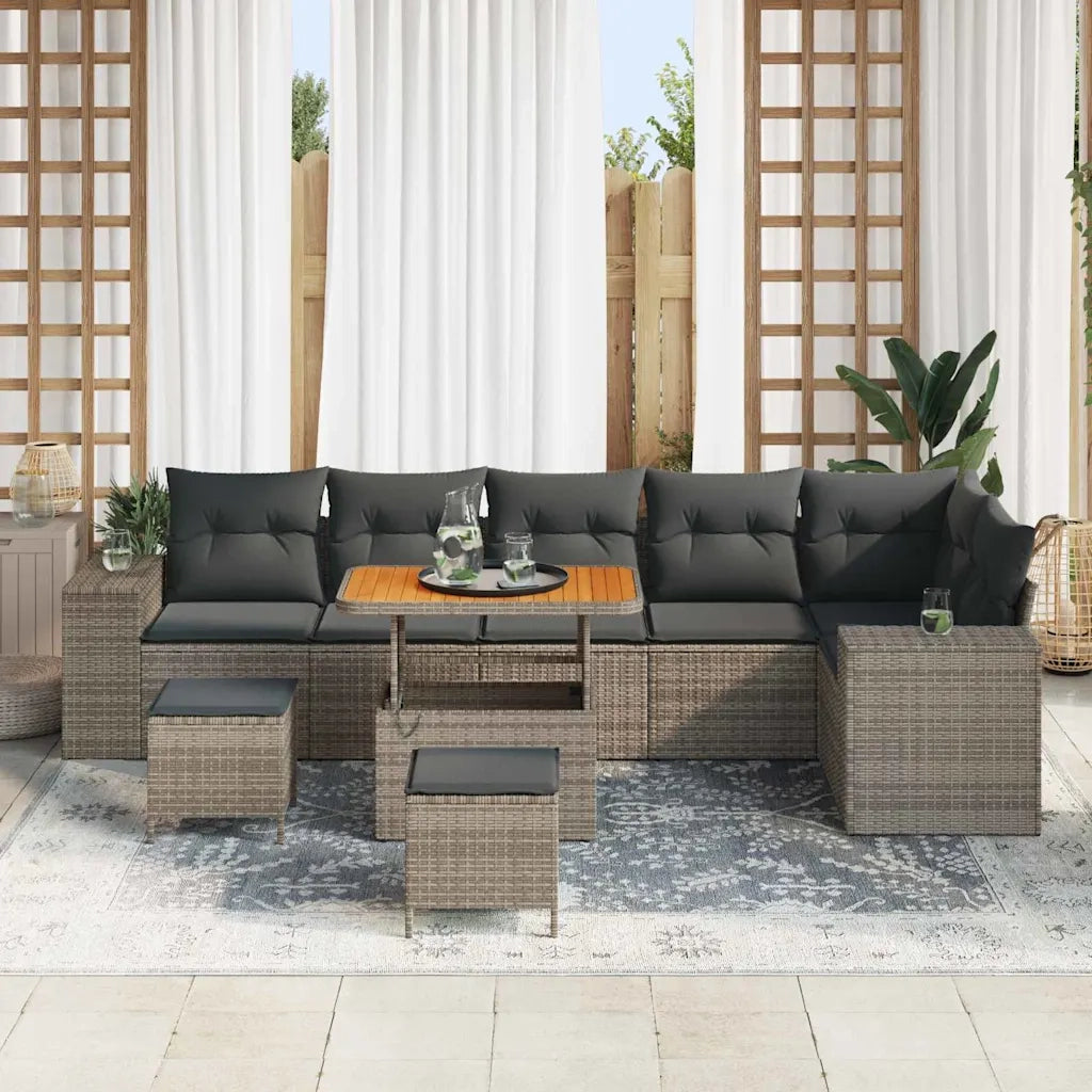 Set Divano da Giardino con cuscino 9 pcs Grigio polyrattan 3363978
