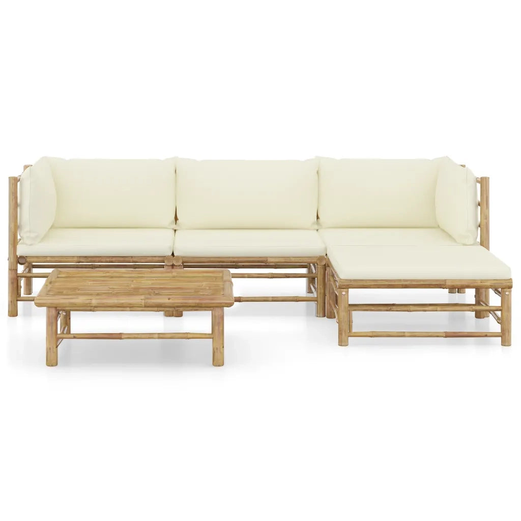Set Divani da Giardino 5 pz con Cuscini Bianco Crema in BambÃ¹ cod mxl 40005