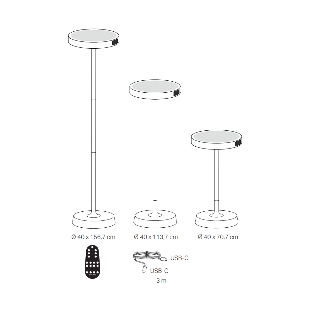 Barbell Solar RF - Lampada a led da terra solare e ricaricabile 65W - Piantana da esterno 3 altezze 156-113-70 cm Salvia